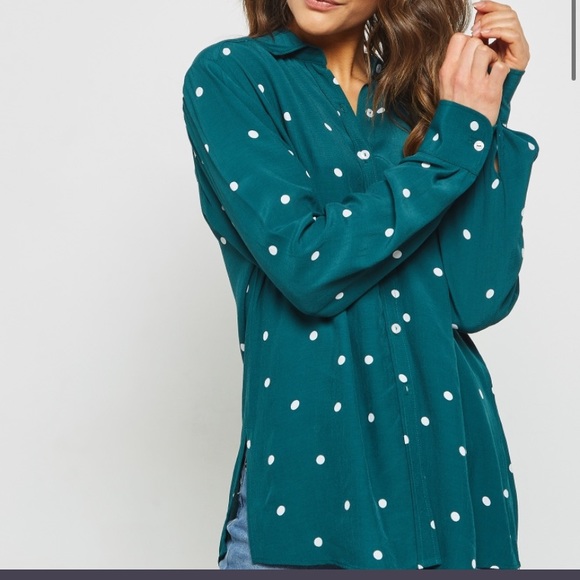 topshop green polka dot top